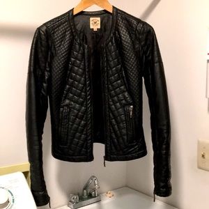 American Culture Faux Leather Quilted Biker Jacket
